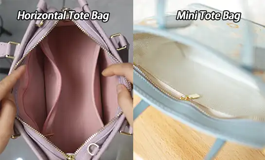 Horizontal Tote Bag and Small Tote Bag Inner comparison