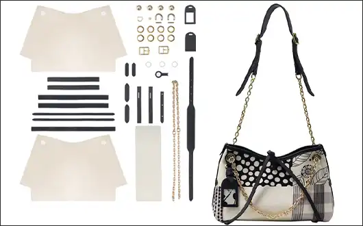 Handmade leather and cloth kits display finished DIY bags and full crafting accessories Handmade leather and cloth kits display finished DIY bags and full crafting accessories