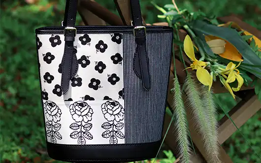 Close-up of the patchwork shoulder bag